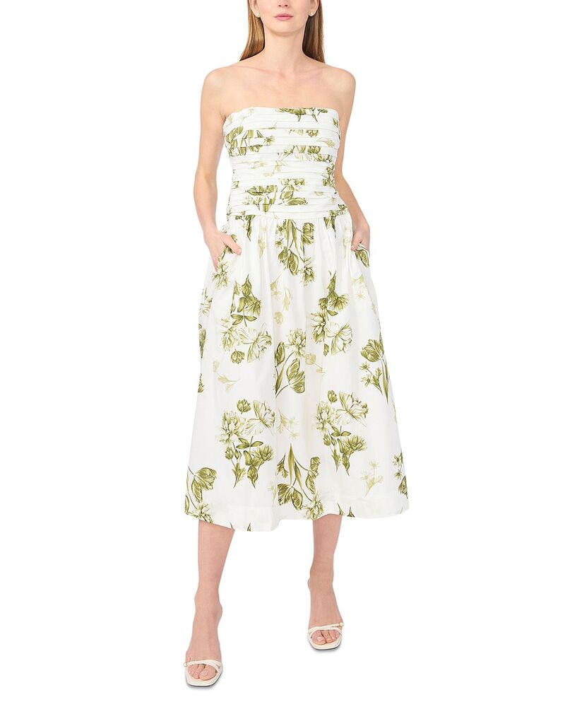 ワンステイト レディース トップス ワンピース ギャザー ミディ ストラップレス 1.STATE Strapless Ruched Bodice Midi Dress Grasshopper Green グリーン