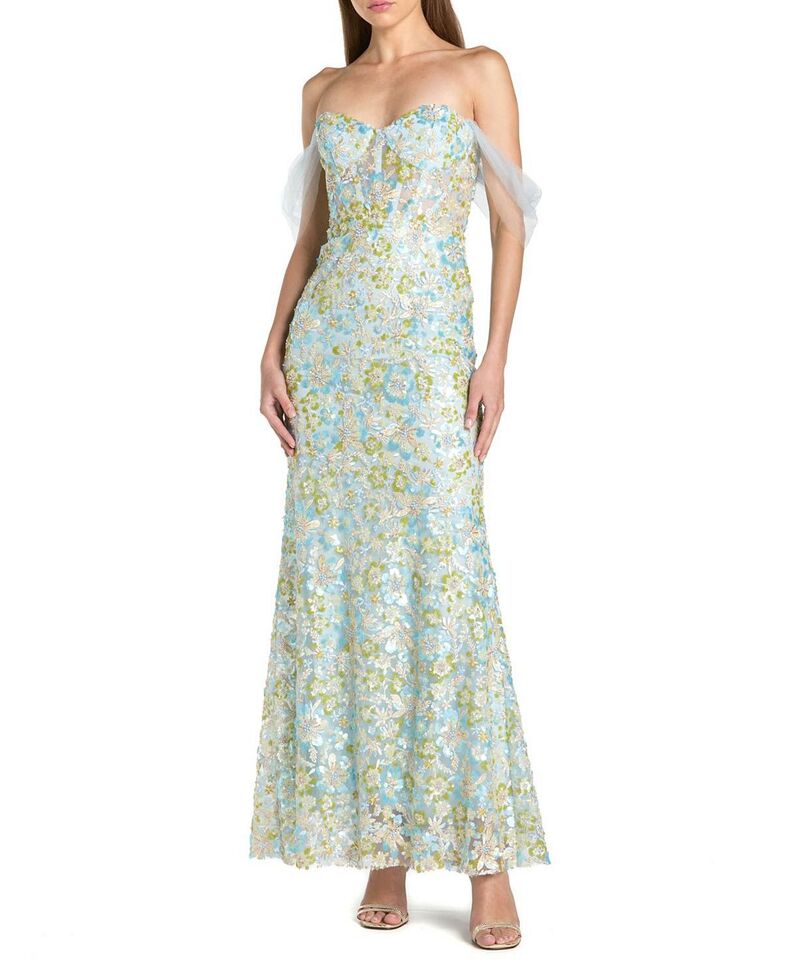 マックダガル レディース トップス ワンピース Mac Duggal Off The Shoulder Sweetheart Neck Column Gown Powder Blue ブルー