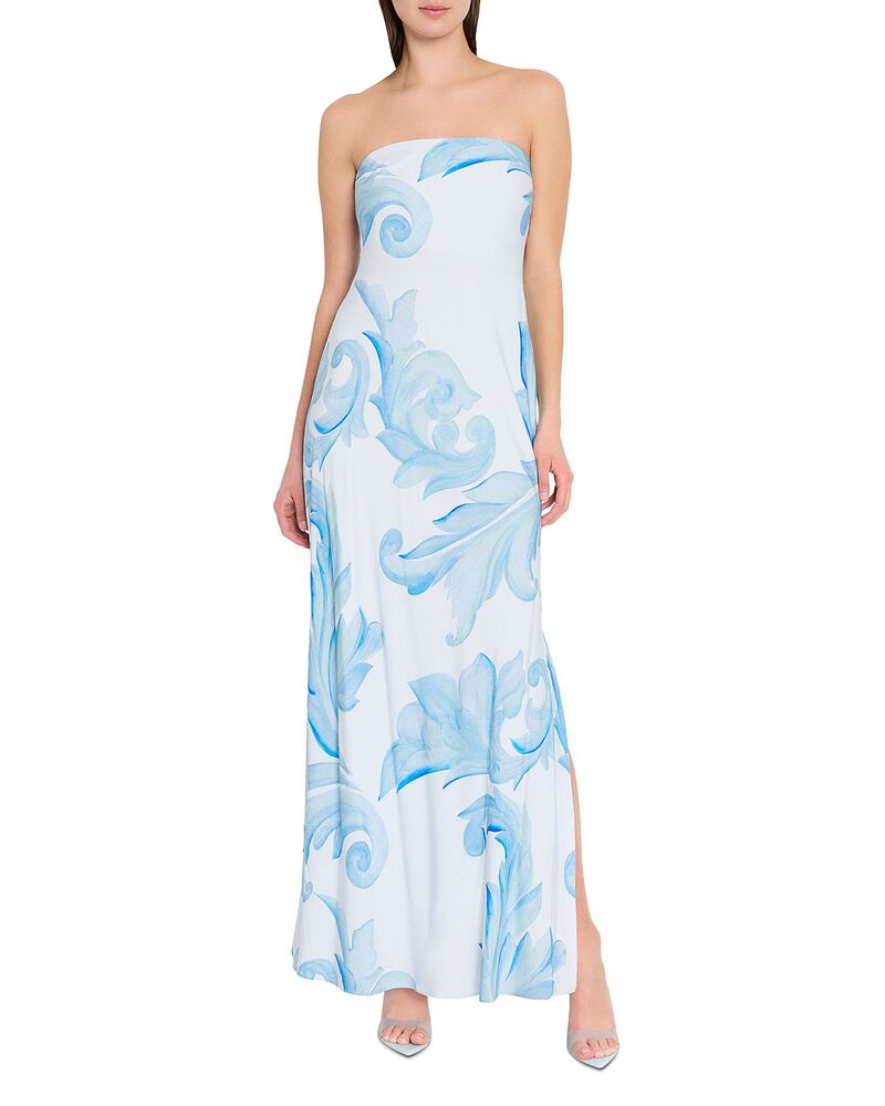 ミリー レディース トップス ワンピース フラワー柄 サテン マキシ フラワー MILLY Vera Satin Floral Maxi Dress Light Blue ブルー｜ReVida 店