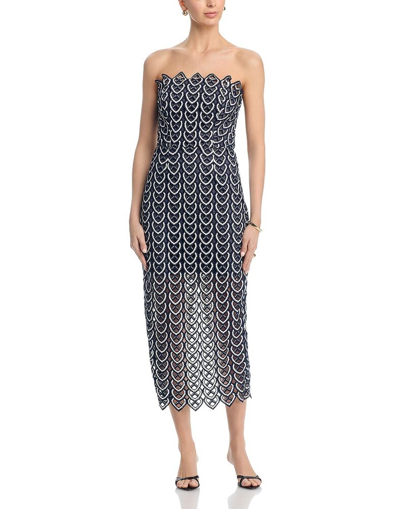 ミリー レディース トップス ワンピース ミディ レース MILLY Kait Lace Midi Dress Black/white ホワイト