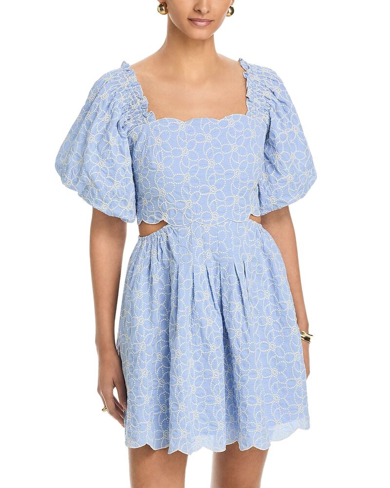 アクア レディース トップス ワンピース ミニ 刺繍 AQUA Embroidered Scallop Hemini Dress - Exclusive Blue ブルー