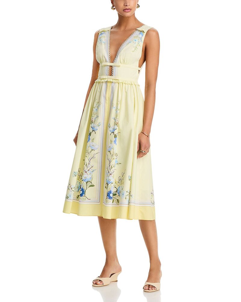セルフ・ポートレイト レディース トップス ワンピース フラワー柄 ミディ フラワー Self-Portrait Floral Midi Dress Yellow イエロー|ReVida 店
