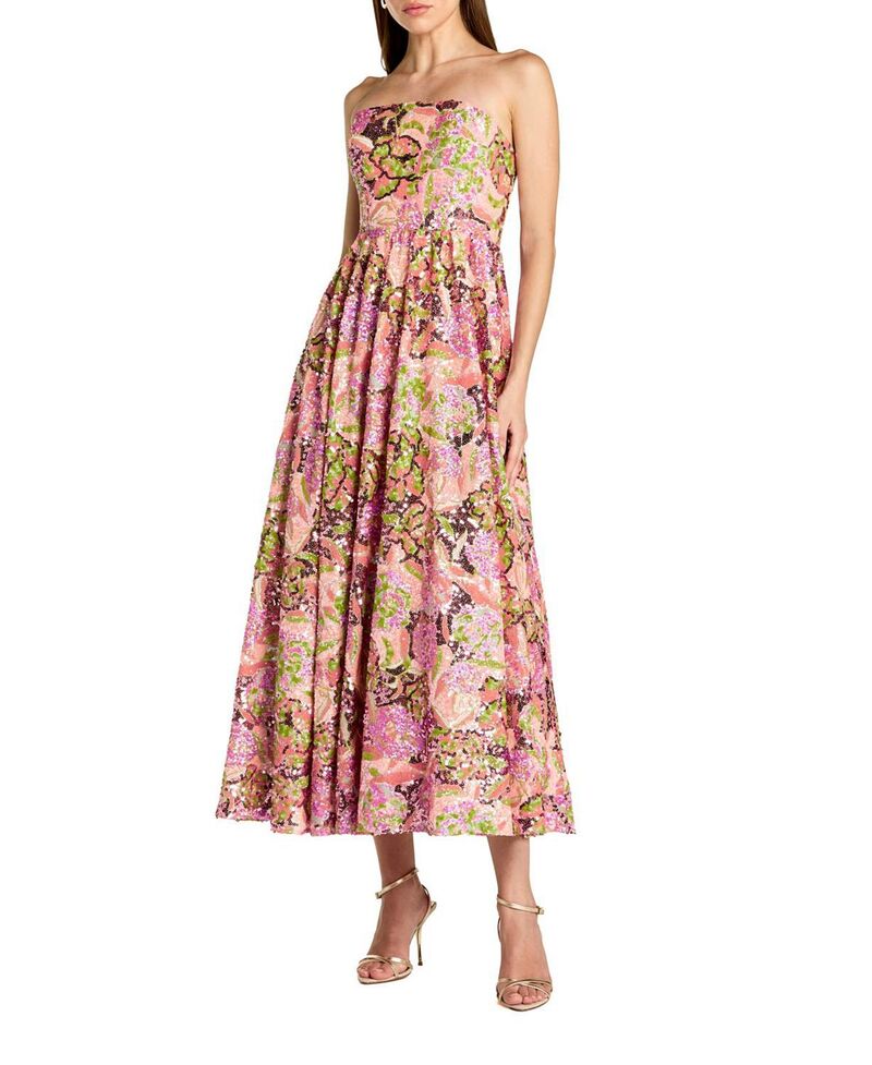 マックダガル レディース トップス ワンピース A ライン フラワー柄 ミディ スパンコール ストラップレス フラワー Mac Duggal Floral Sequin Strapless A Line Midi Dress Orchid Multi マルチカラー