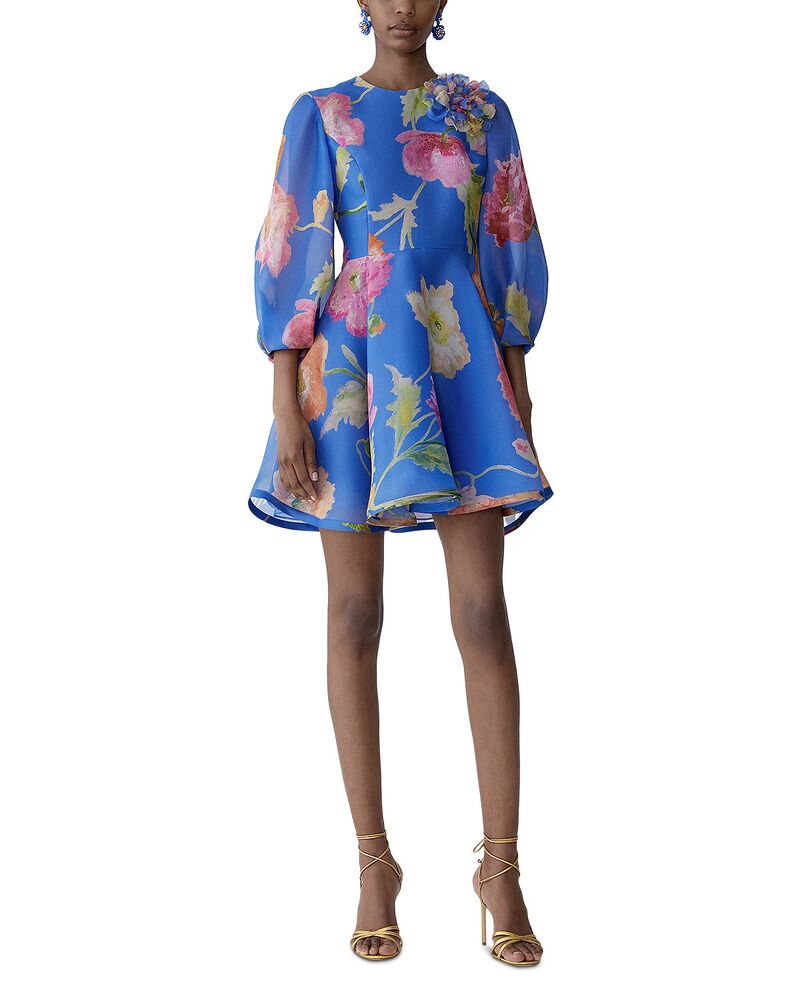 キャロライナヘレラ レディース トップス 衣裳 ミニ 地絹 Carolina Herrera Puff Sleeve Mini Silk Dress Bluebell Multi マルチ色つや