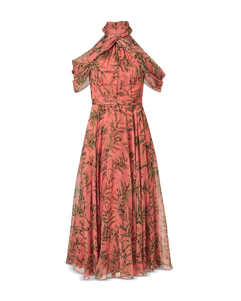 キャロライナヘレラ レディース トップス 衣裳 ドレープ MIDI 地絹 ホルター Carolina Herrera Silk Halter Neck Draped Off Shoulder Midi Dressunset Multi マルチ色つや