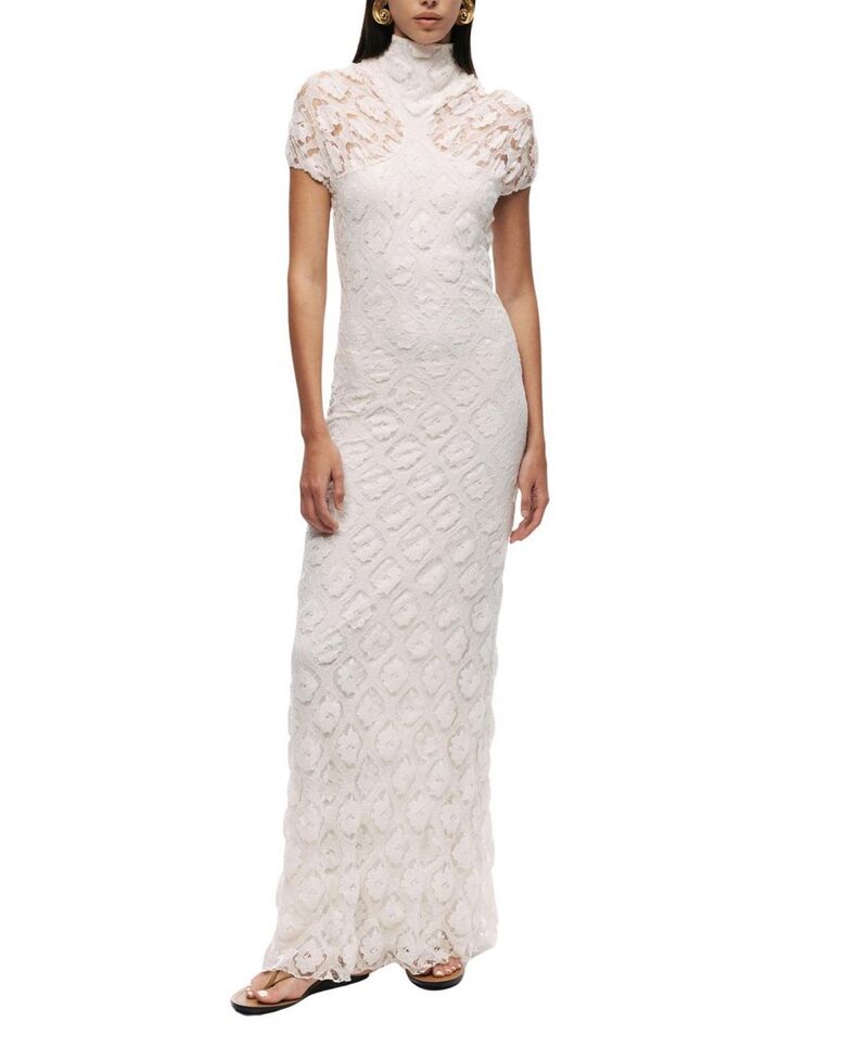 ノクチューン レディース トップス ワンピース レース マキシ NOCTURNE High-Neck Lace Maxi Dress Open White ホワイト