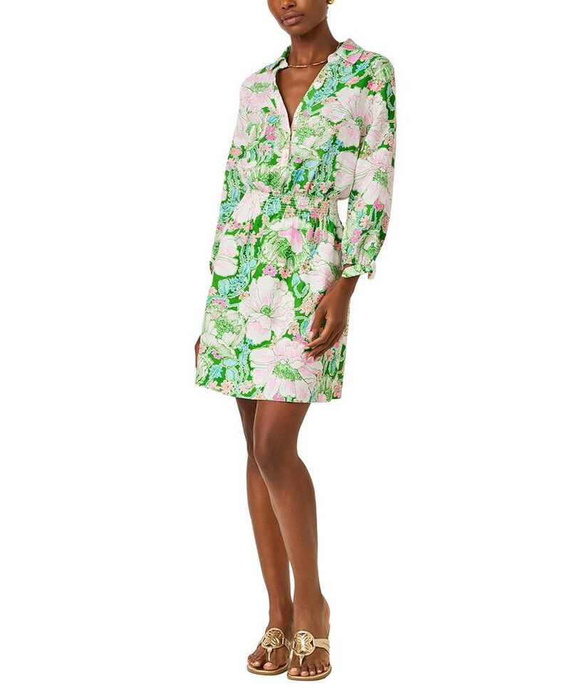リリーピュリッツァー レディース トップス シャツ リネン Lilly Pulitzer Abralynn Linen Shirtdress Puttingreen Poppyland グリーン|ReVida 店