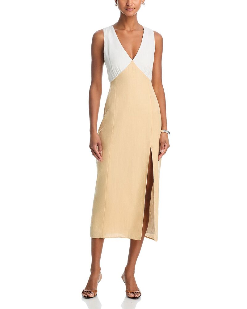 フレンチコネクション レディース トップス 衣装 V素っ首 midi リネン FRENCH CONNECTION Cooper Linen V Neck Midi Dressummer White/True Beige 白いこと