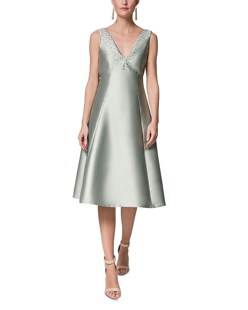 ダナキャラン レディース トップス ワンピース Vネック A ライン ミディ ノースリーブ Donna Karan Sleeveless V Neck A Line Studded Midi Dress Blue Frost ブルー|ReVida 店