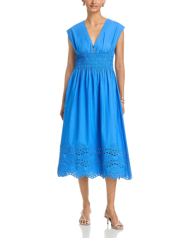 レイルズ レディース トップス ワンピース ミディ シャーリング Rails Roxanne Smocked Waist Midi Dress Harbor Blue ブルー｜ReVida 店