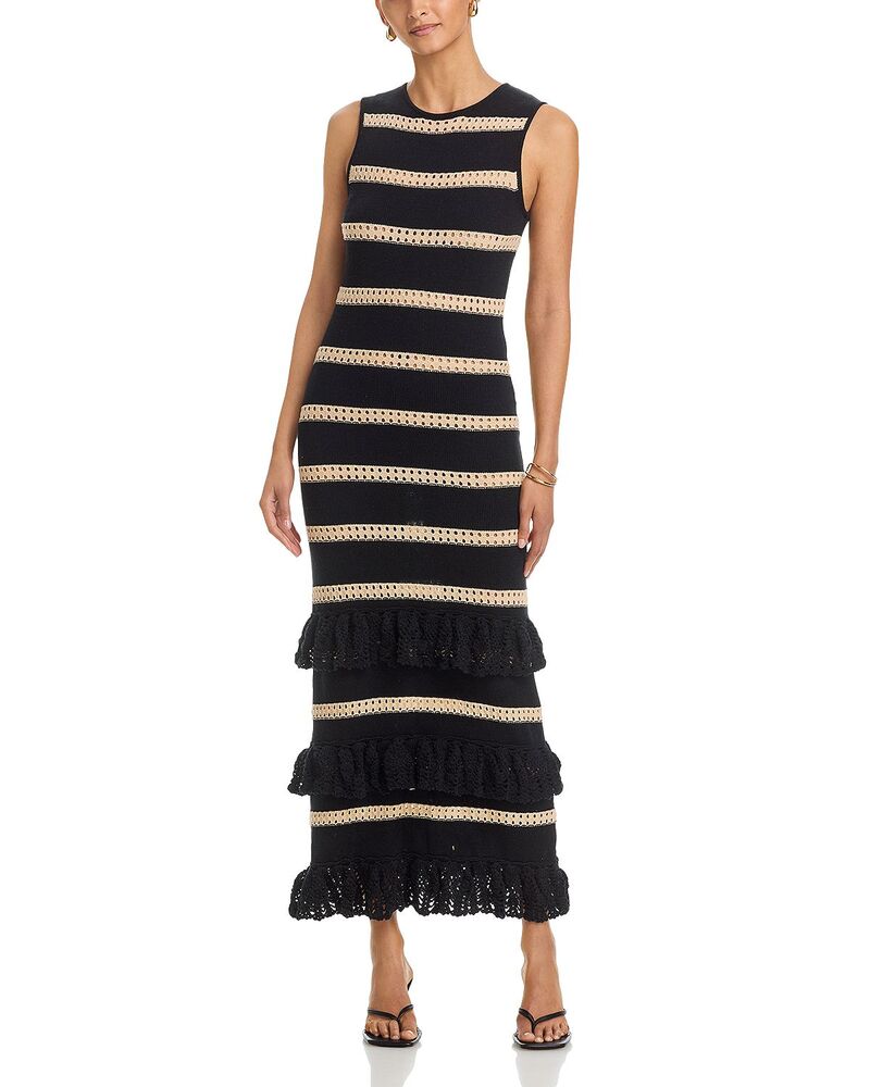 レイルズ レディース トップス ワンピース ティアード フリル ニット マキシ Rails Ana Ruffle Tiered Knit Maxi Dress Black Oat Stripe ブラック