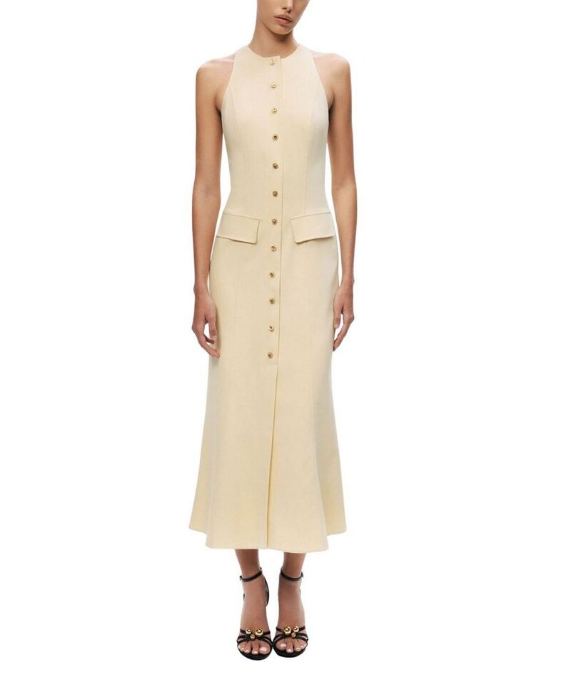 ノクチューン レディース トップス ワンピース ミディ ノースリーブ NOCTURNE Sleeveless Button-Front Midi Dress Yellow イエロー