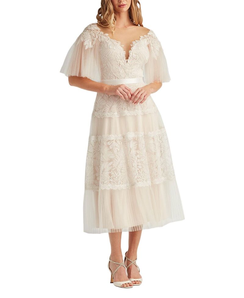 タダシショージ レディース トップス 衣裳 チュール MIDI 刺しゅう Tadashi Shoji Tresca Embroidered Tulle Midi Dress Ivory/Petal 象牙色