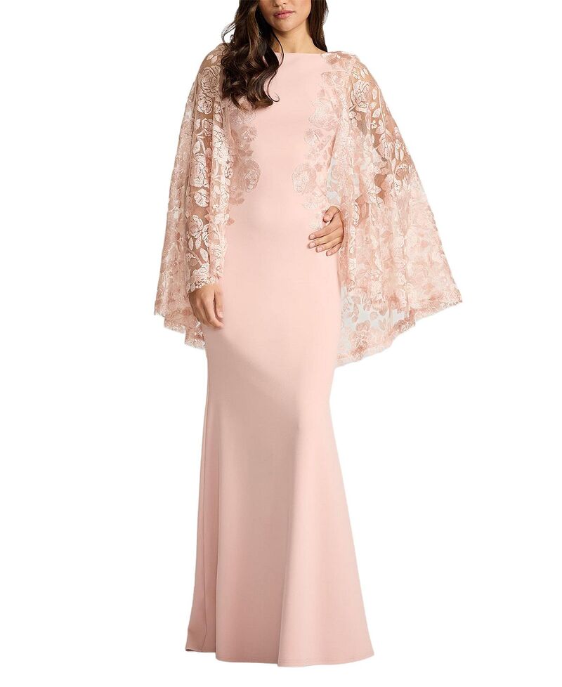 タダシショージ レディース トップス 衣裳 ケープひな形 刺しゅう 旗がしら ケープ Tadashi Shoji Margolin Embroidered Cape Gown Pale Pink さくら色
