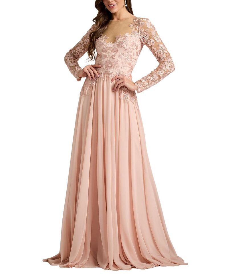 タダシショージ レディース トップス ワンピース チュール 刺繍 Tadashi Shoji Lendon Embroidered Tulle Gown Pale Pink ピンク
