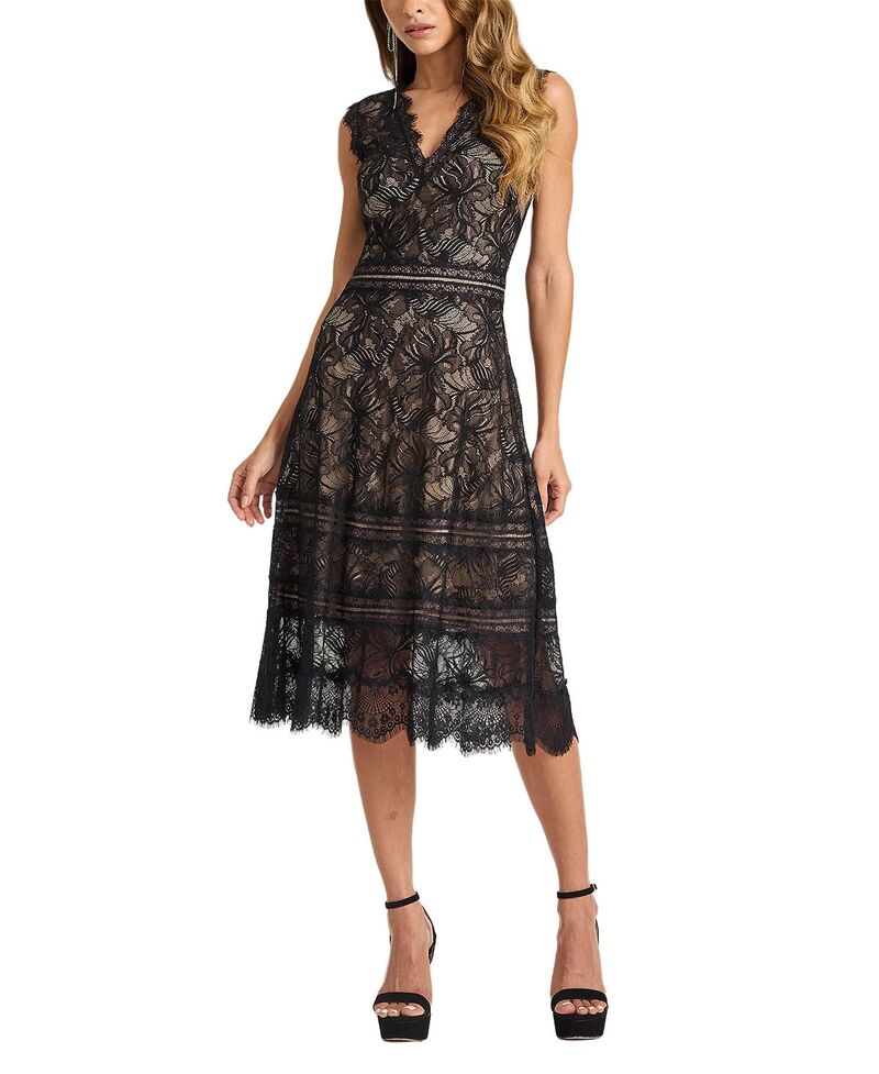 タダシショージ レディース トップス ワンピース レース Tadashi Shoji Ralla Orchid Lace Dress Black/Nude ブラック