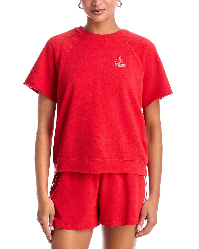 アクア レディース アウター パーカー・スウェット プルオーバー AQUA Julia Sail Boat Short Sleeve Sweatshirt - Exclusive Red 赤いこと