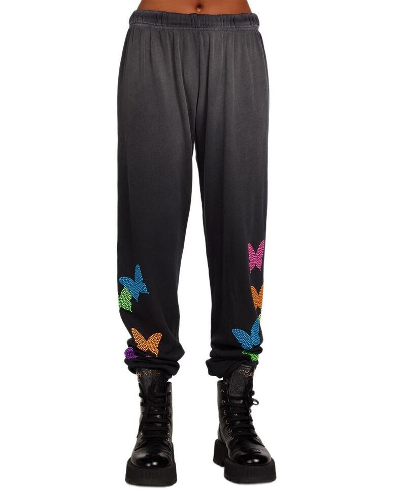 ローレンモシ レディース ボトムス 心地好いズボン下 LAUREN MOSHI Hezly Tanzy Neon Stud Butterflies Jogger Jet Black Ombre 黒いこと