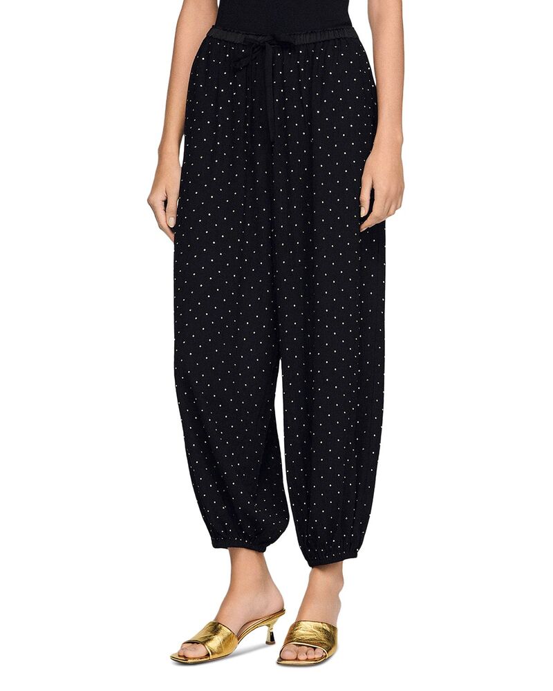サンドロ レディース ボトムス カジュアルパンツ ワイドレッグ Sandro Joao Rhinestone Wide Leg Trousers Black ブラック|ReVida 店