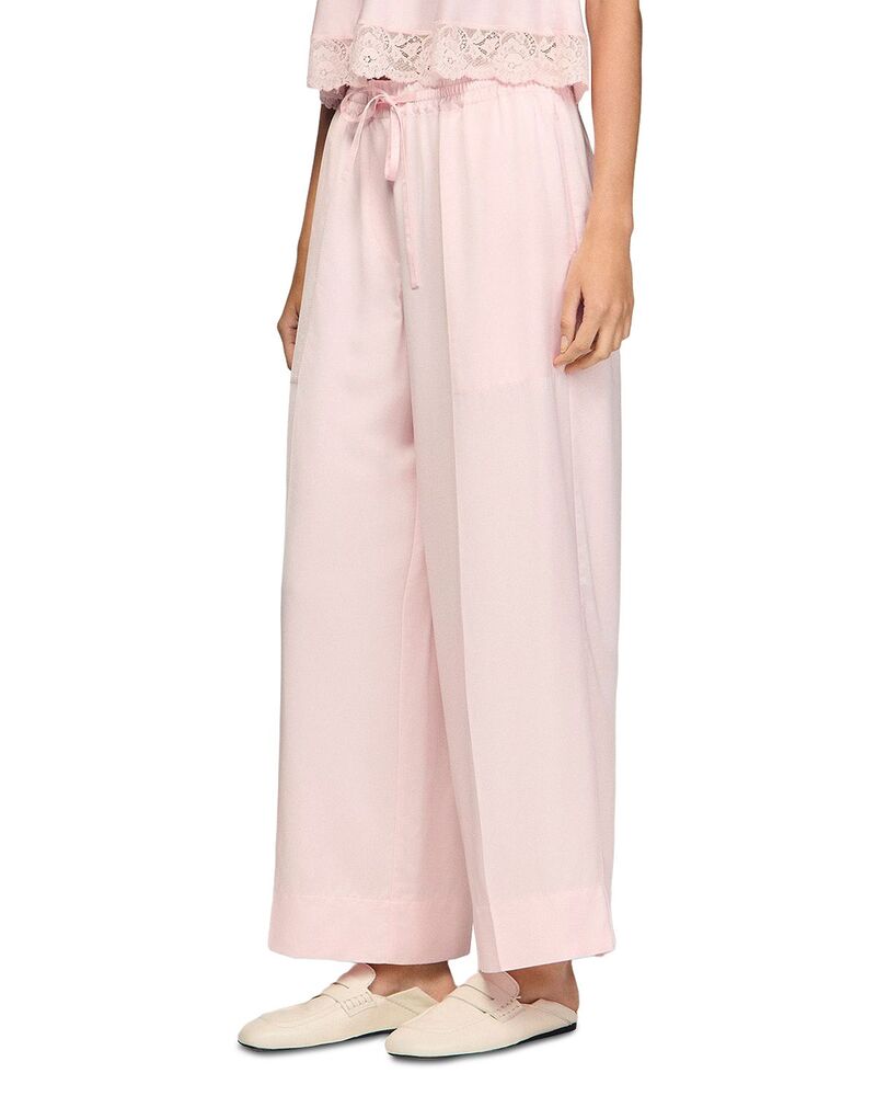 真砂ロ レディース ボトムス 心地好いズボン下 ワイドレッグ 繻子 Sandro Satin Wide Leg Trousers Light Pink サクラ色