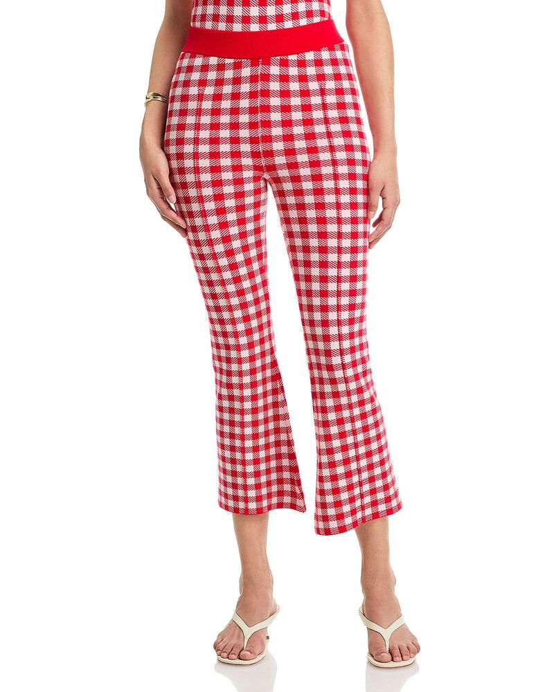 アクア レディース ボトムス カジュアルパンツ ギンガムチェック ニット ギンガム AQUA Gingham Knit Pants - Exclusive Red/White ホワイト