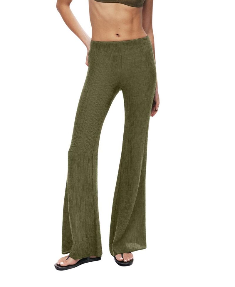 ノクチューン レディース ボトムス 心地好いズボン下 ご機嫌酉の方角 NOCTURNE Flared High-Waist Pants Khaki カーキ