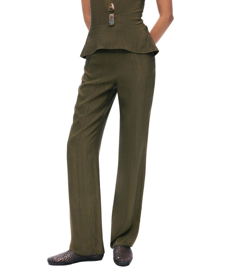 ノクチューン レディース ボトムス 心地好いズボン下 NOCTURNE Straight-Leg Tailored Pants Khaki カーキ