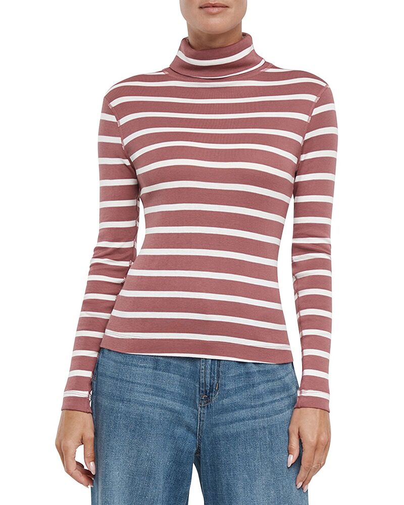 スリードッツ レディース トップス ティーシャツ タートルネック Three Dotstriped Turtleneck Long Sleeve Tee Brushed Berry 縞模様 Tシャツ・カットソー-トップス-レディースファッション