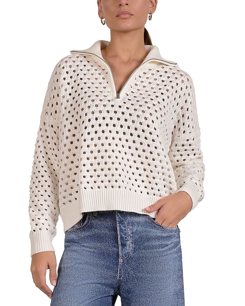 エラン レディース アウター ニット・セーター ハーフジップ Elan Open Knit Half Zip Sweater White ホワイト