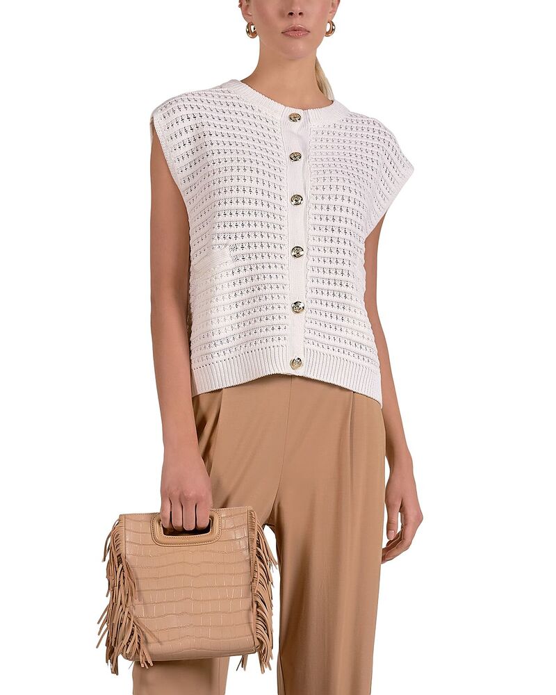 エラン レディース アウター カーディガン ノースリーブ ニット Elan Sleeveless Open Knit Cardigan White ホワイト