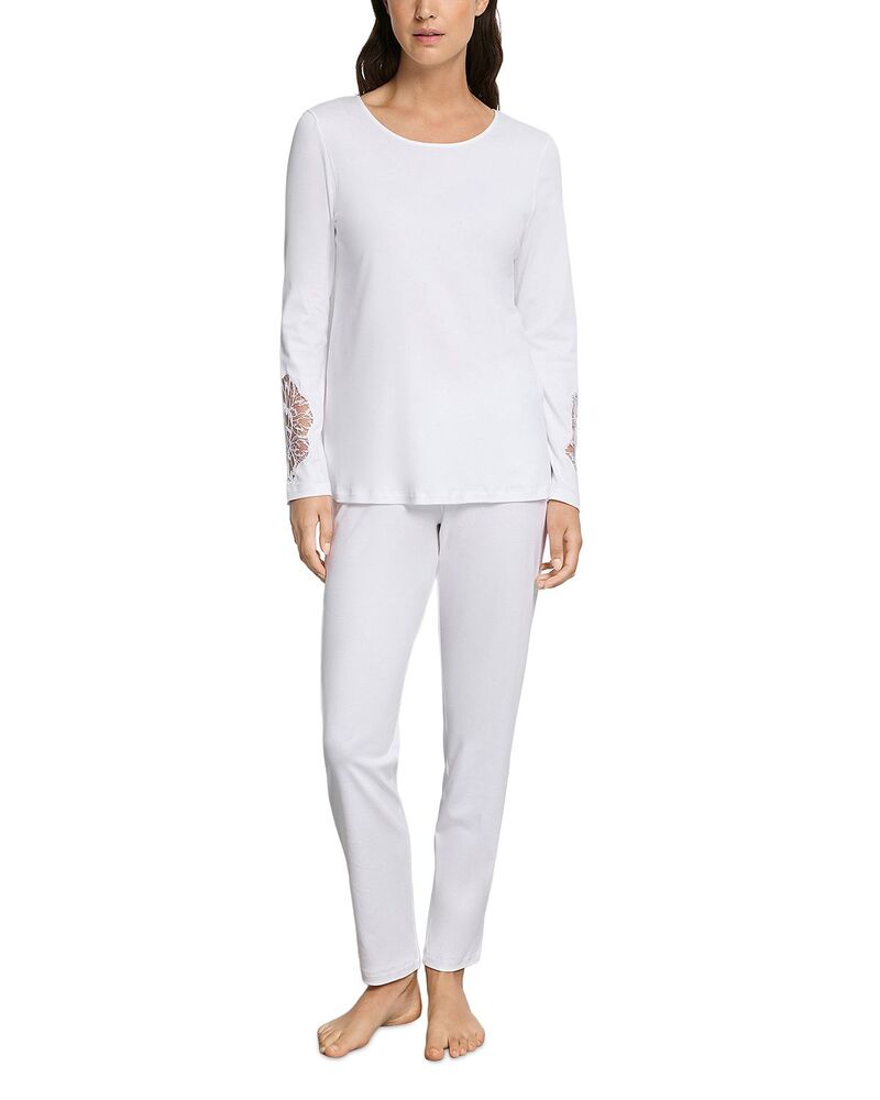 ハンロ レディース アウター パーカー・スウェット ズボン下 Hanro Belen Top \u0026 Pants Pajama Set White 白いこと