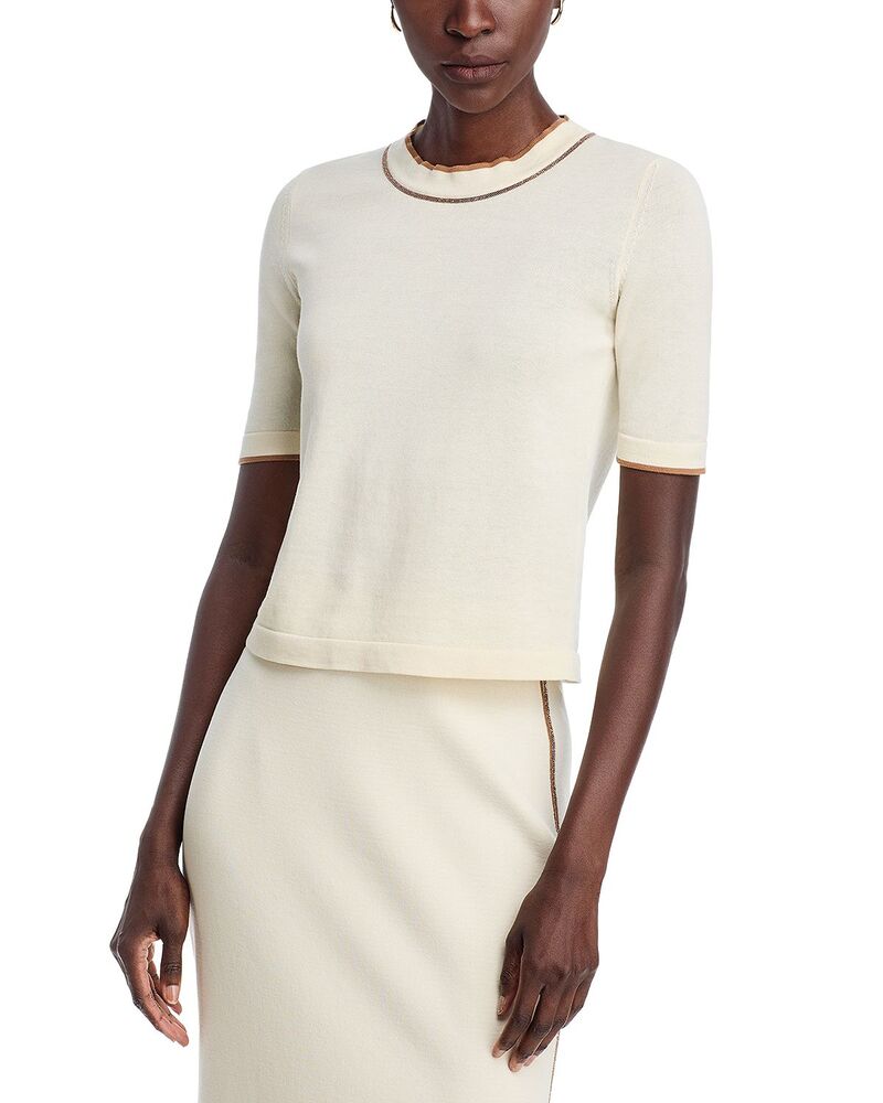 ファビアナ フィリッピ レディース トップス Tシャツ コントラスト ニット Fabiana Filippi Contrastripe Knitee Open White ホワイト|ReVida 店