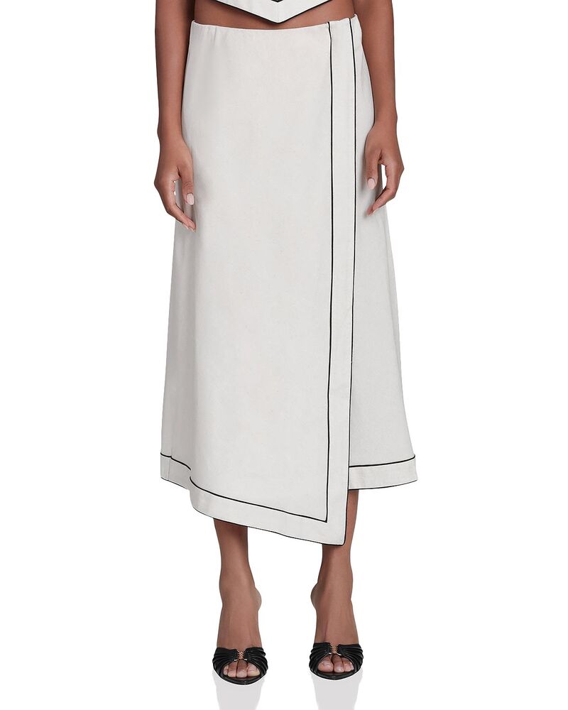 アヴェックレフィーユ レディース 下つ方スコート リネン マキシ Avec Les Filles Linen Blend Faux Wrap Maxi Slip Skirt Oatmeal/Black 黒いこと