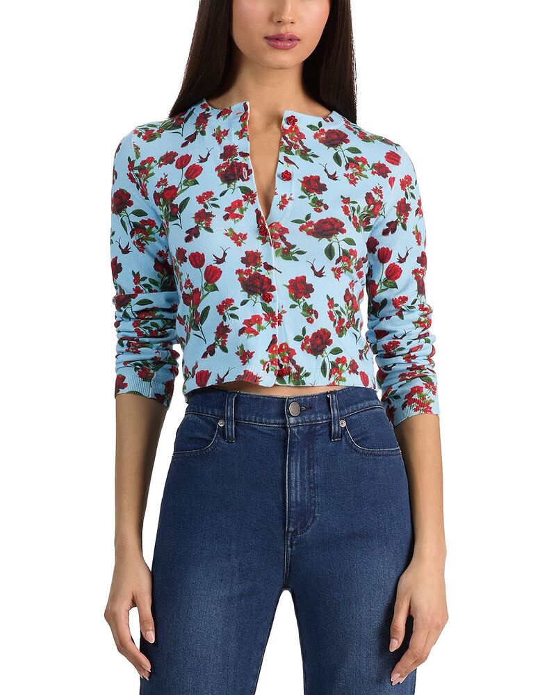 アリスアンドオリビア レディース アウター カーディガン クロップド Alice and Olivia Carson Cropped Cardigan American Beauty Blue ブルー