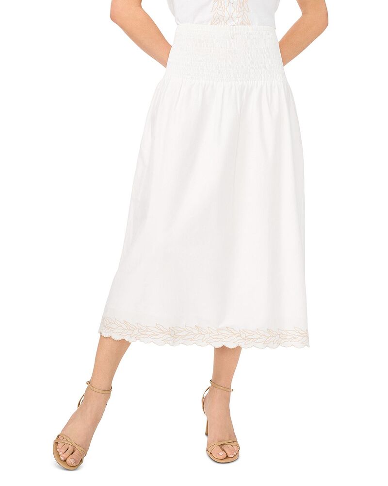 セセ レディース ボトムスカート ミディ シャーリング 刺繍 CeCe Smocked Waist Embroidered Midi Skirt Ultra White ホワイト