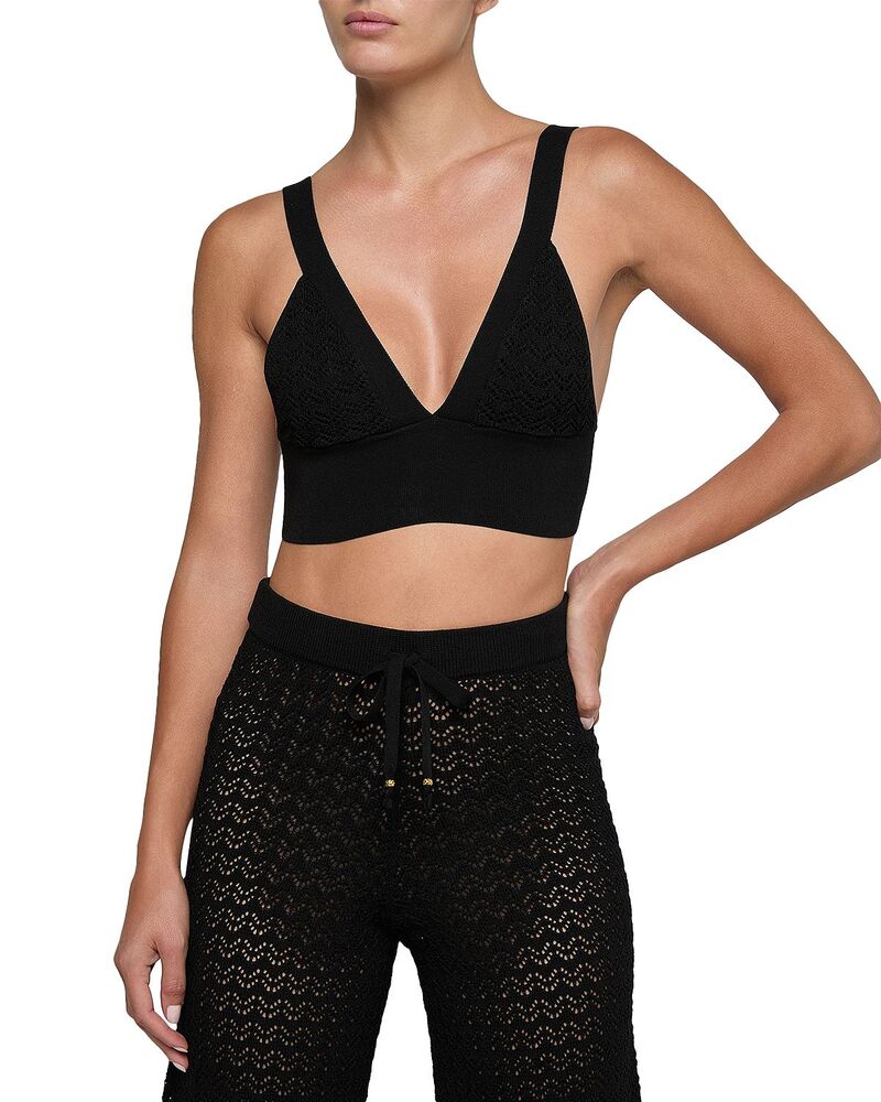 ラジャンス レディース アンダーお召しもの ブラ 編み物 L\u0027AGENCE Reverie Pointelle Knit Bra Top Black 黒いこと