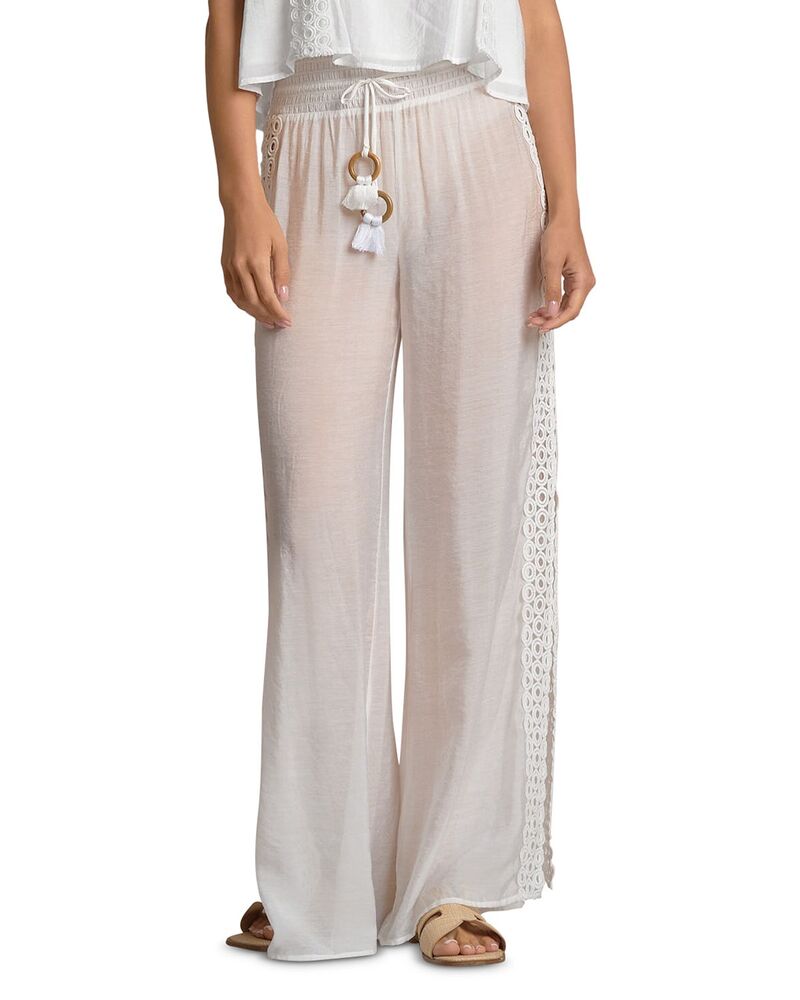 エラン レディース ボトムス カジュアルパンツ ワイドレッグ レース Elan Lace Inset Wide Leg Swim Cover-Upants White ホワイト|ReVida 店
