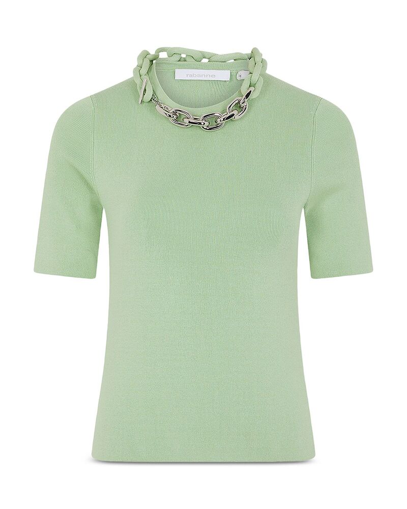 ラバンヌ レディース アウター 編み物・ティーシャツ 肋材 Rabanne Chain Ribbed Sweater Mint Green 緑であること