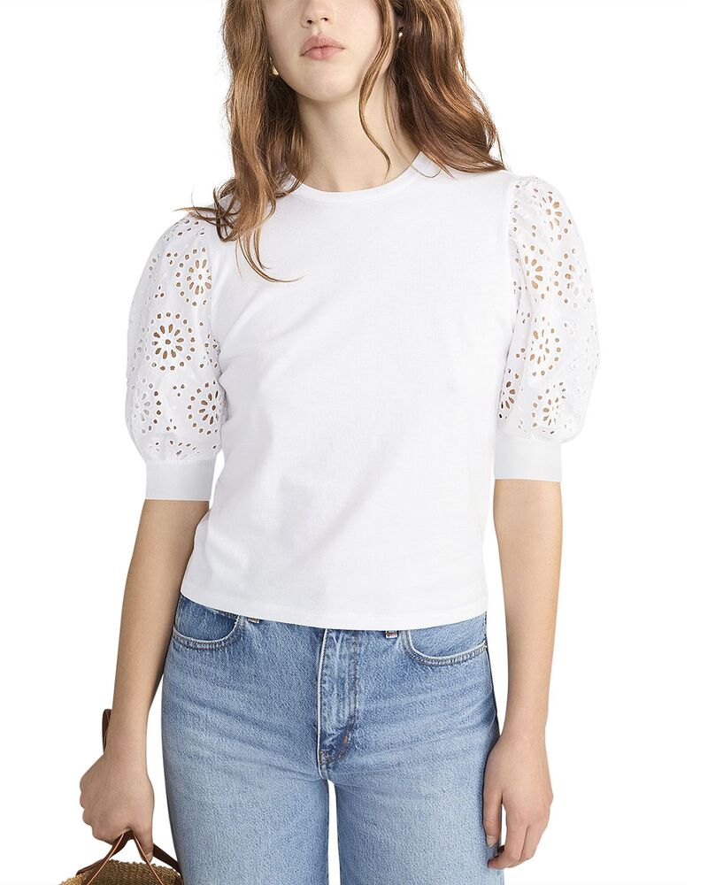 フレーム レディース トップス Tシャツ FRAME The Solsticeyelet Sleeve Tee White ホワイト｜ReVida 店