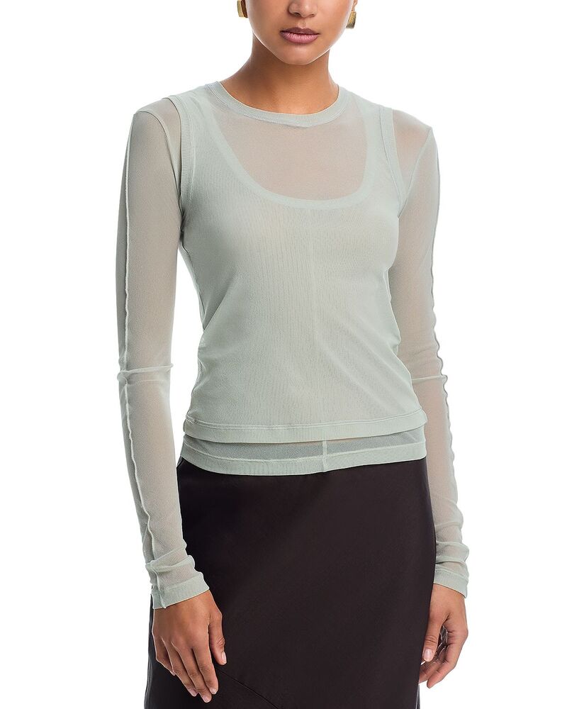 ヘルムート 言葉づかい レディース トップス プルオーバー メッシュ Helmut Lang Mesh Layered Tee Aqua Gray 薄墨色