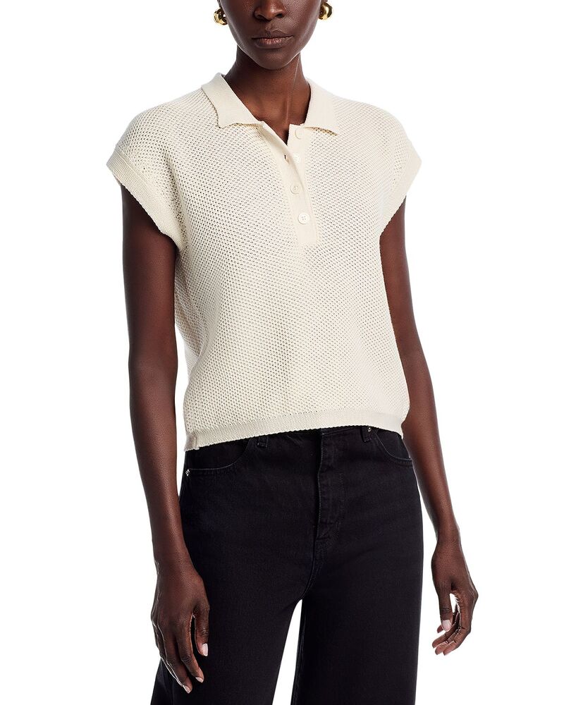 マジェスティック レディース トップス スポーツシャツ 旗がしら 編み物 Majestic Filatures Knit Cap Sleeve Polo Top Milk