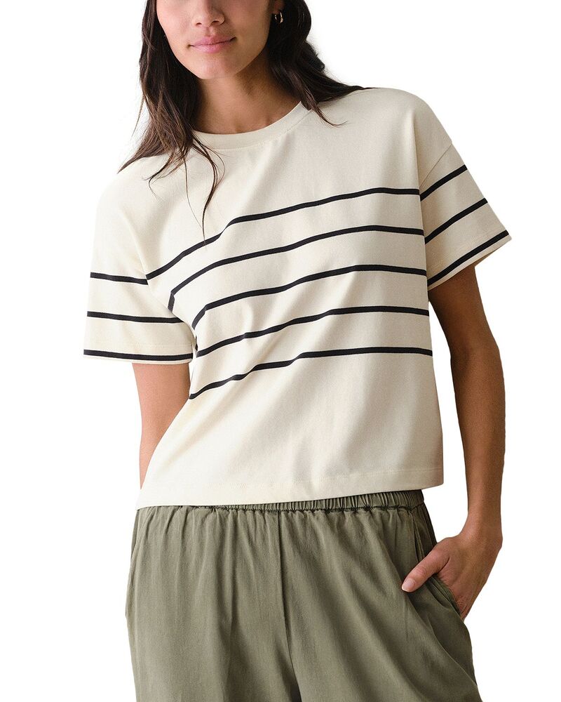 マリーン レイヤー レディース トップス Tシャツ スエード Marine Layer Luxe Sueded Crew Tee Black/White ホワイト｜ReVida 店