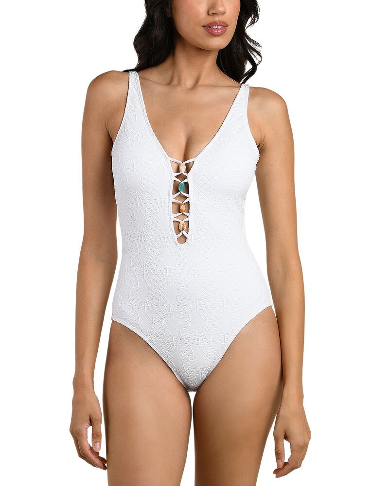 ラブランカ レディース 水着 上下セット La Blanca Shellbound Plunge One Piece Swimsuit White ホワイト