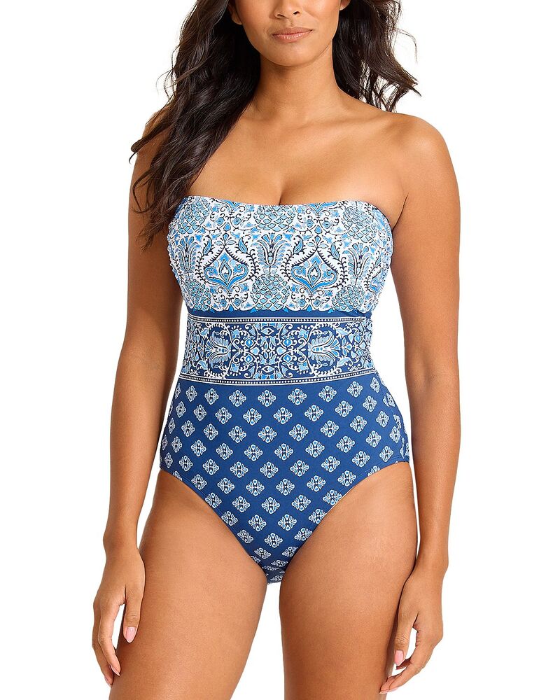 トッミーバハマ レディース 水着 上下セット Tommy Bahama Noble Pineapple Bandeau One Piece Swimsuit Indigo Tide インディゴ