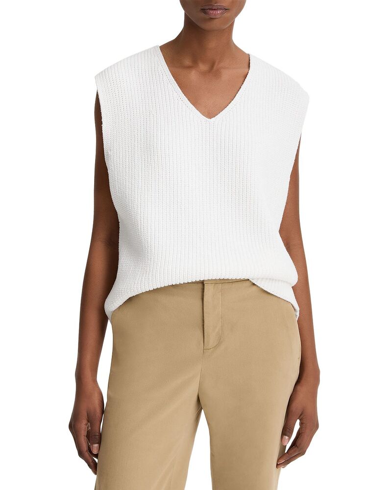 ヴィンス レディース アウター より良い Vのど首 編み物 Vince Relaxed V Necknit Vest Optic White 白いこと レディースファッション-コート・ジャケット