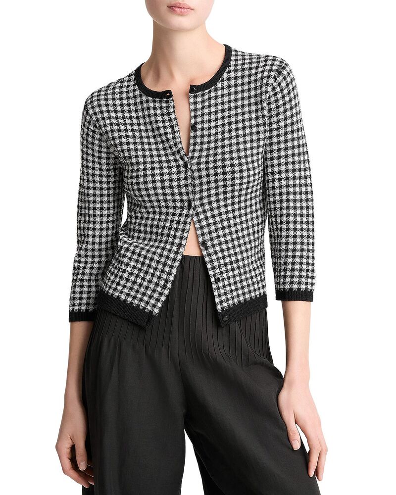 ヴィンス レディース アウター カーディガン ギンガムチェック ギンガム Vince Gingham Three Quarter Sleeve Cardigan Black/Off White オフホワイト