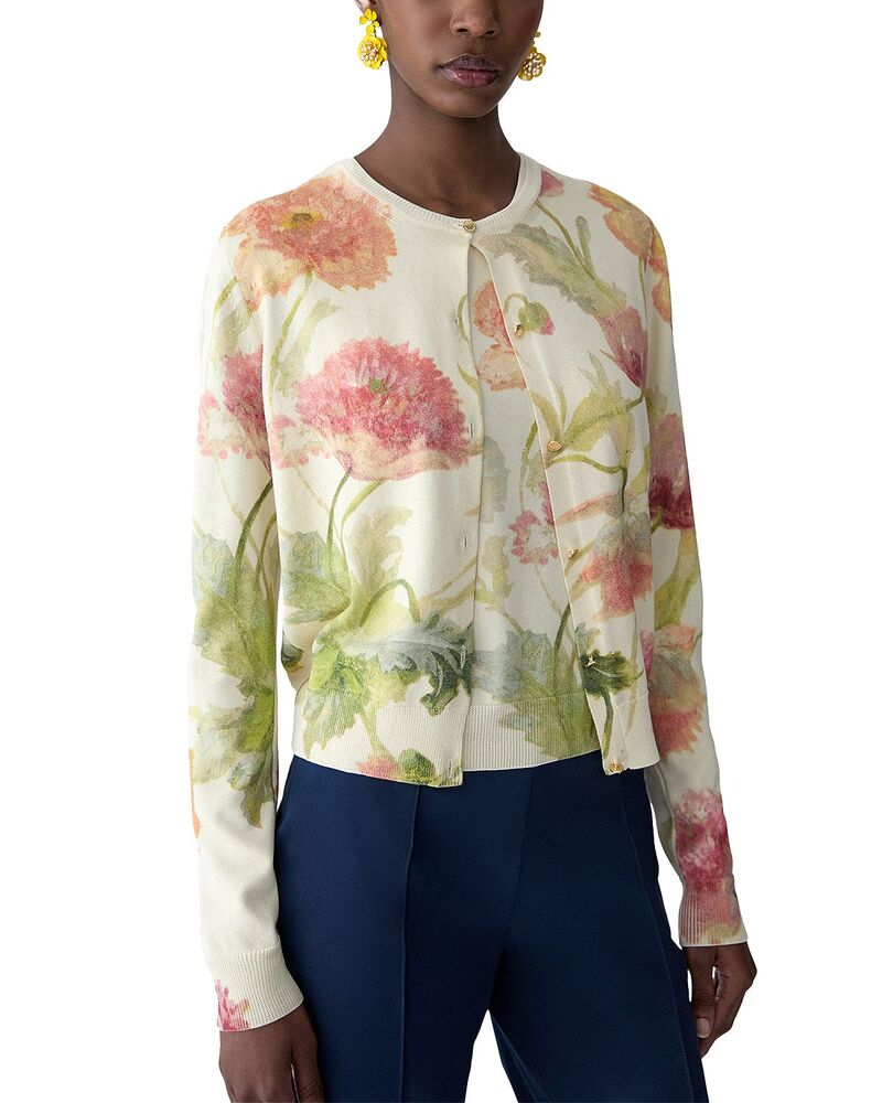 キャロライナヘレラ レディース アウター ジレー 刷り上げる プルオーバー Carolina Herrera Printed Cardigan Sweater Almond Multi マルチ色つや