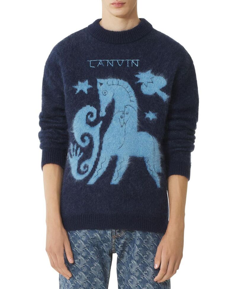 ランバン レディース アウター 編み物・プルオーバー Lanvin Lunar Year Jacquard Mohair Sweater Navy Blue 米国海軍
