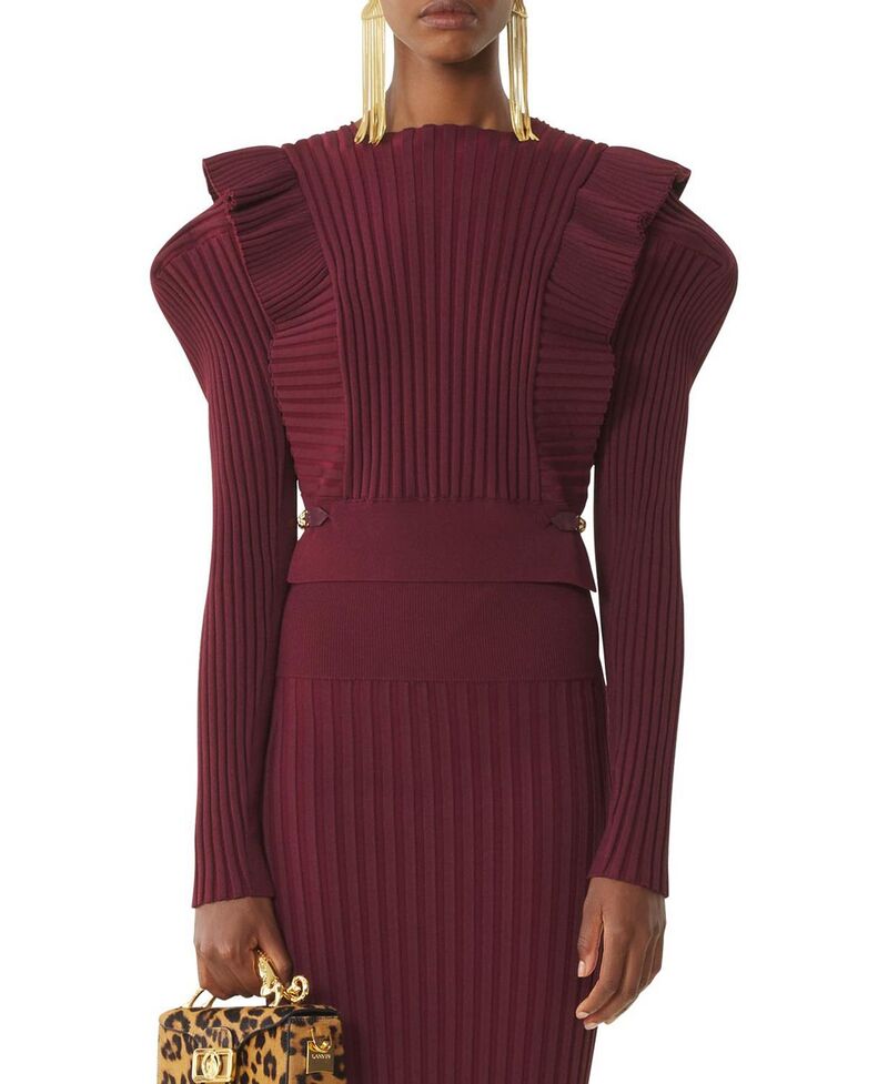 ランバン レディース アウター 編み物・スウェーター Lanvin Viscose Bib Sweater Cabernet Red 赤いこと