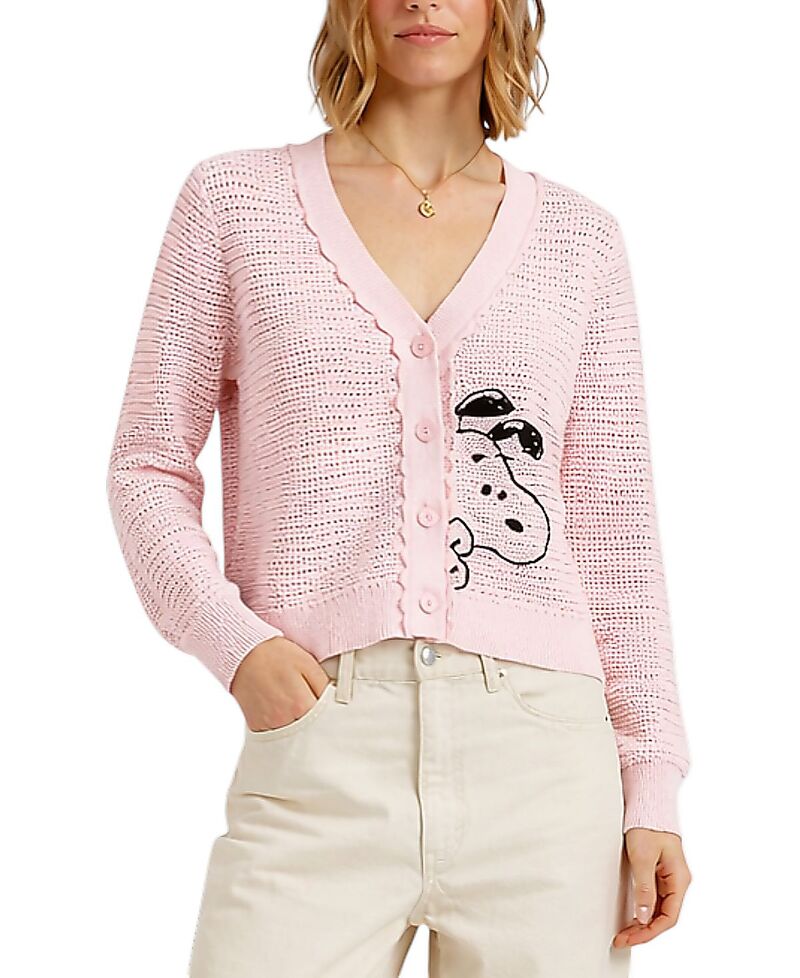 チンティアンドパーカー レディース アウター カーディガン コットン Chinti & Parker Women's Cotton Snoopy Crochet Peekabo Cardigan Light Pink ピンク